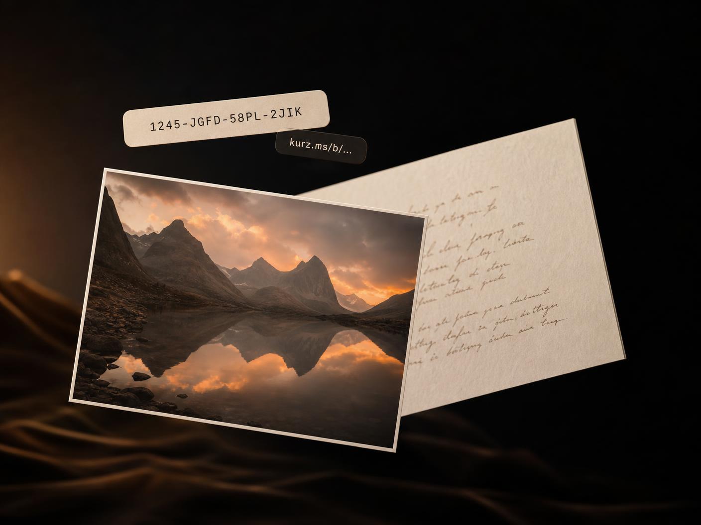 Geschenkkarte mit Bild, Zugangscode und beschriebener Rückseite